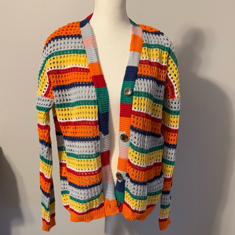 Colorful Striped Women's Open Knit Sweater